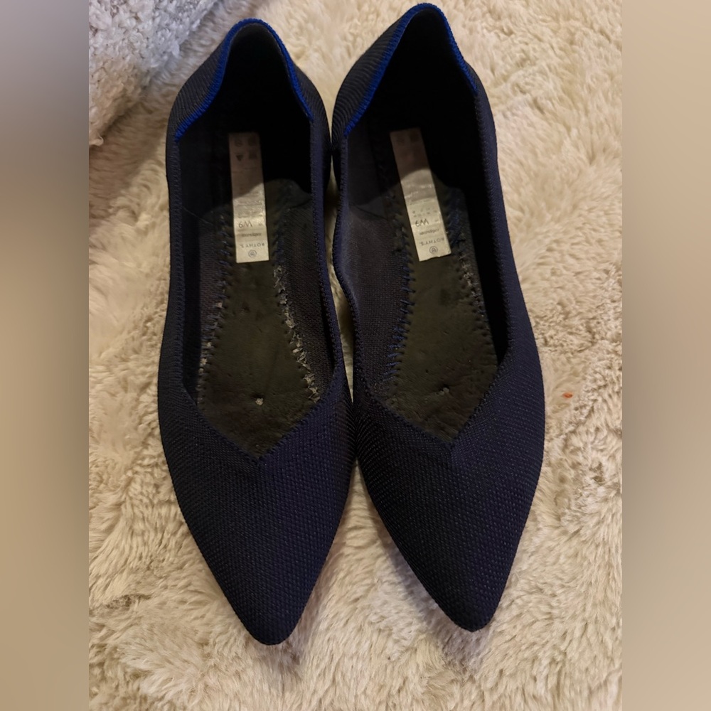 Rothy's Pointed Knit Flats in Navy Blue